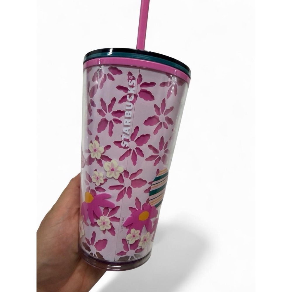 Starbucks Bunny Pink Floral Tumbler 16oz Easter Spring Cup w Straw NEW